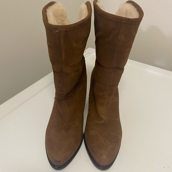 UGG Layna Shearling Brown Suede Fold Cuff Boots 6 - Picture 7 of 7